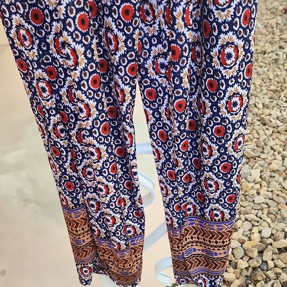 Women's Boho Printed Wide-Leg Jumpsuit - Blue Multi - Picture 4 of 11